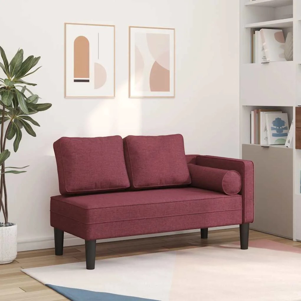 vidaXL Chaise longue com almofadões tecido vermelho tinto