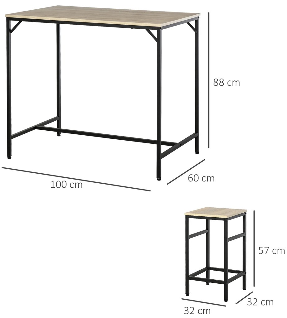 Conjunto de Mesa de Bar com 4 Bancos com Apoio para os Pés Conjunto de Móveis de 5 Peças Mesa de 100x60x88cm e Bancos de 32x32x57cm para Sala de Janta