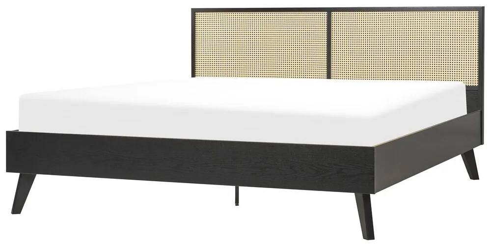 Cama de casal em rattan preto 180 x 200 cm MONPAZIER Beliani