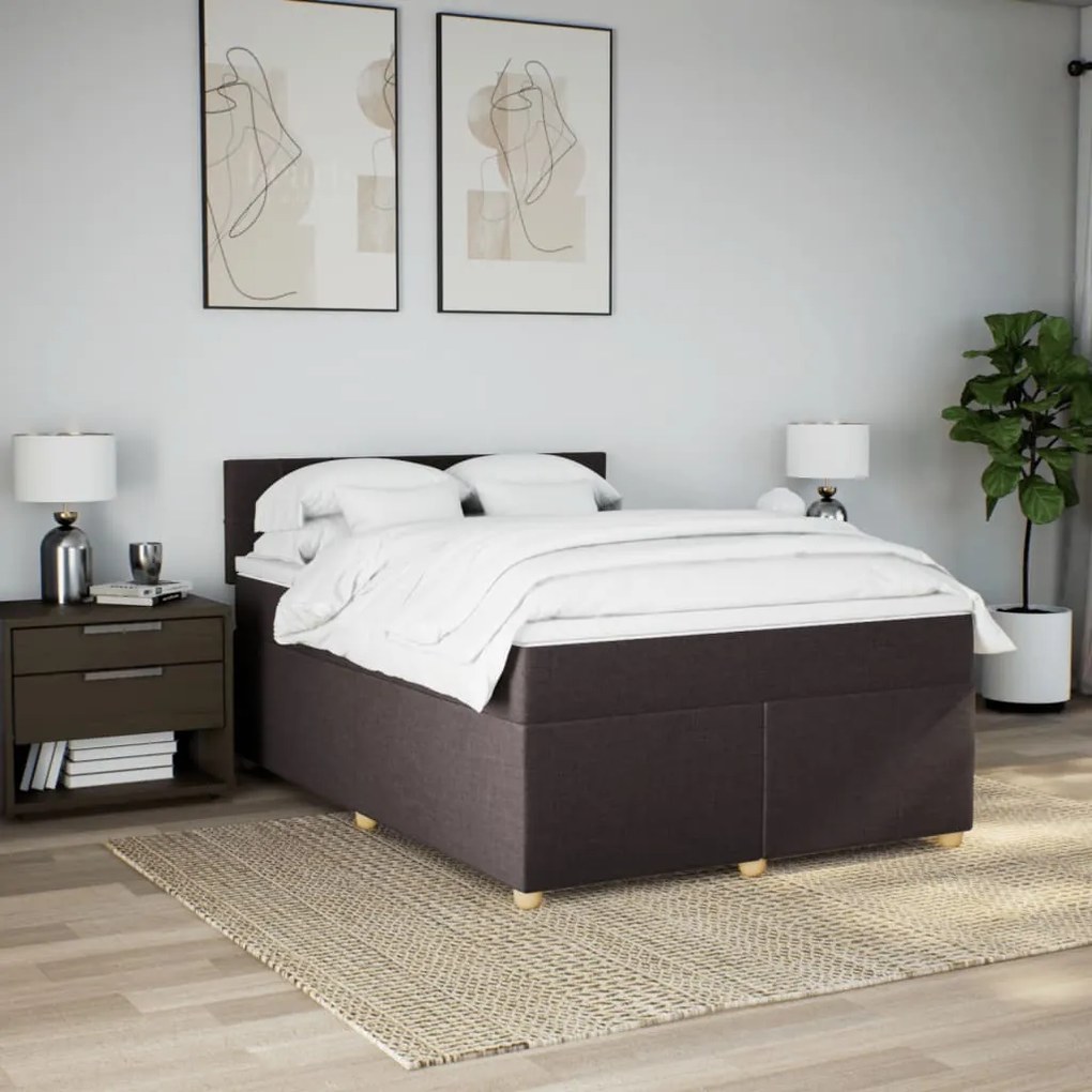 Cama com molas/colchão 140x200 cm tecido castanho-escuro