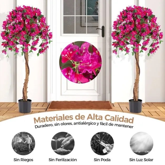 Árvore de azálea artificial 135 CM de seda falsa em vaso com 576 flores 288 folhas Haste de madeira Planta decorativa vermelha