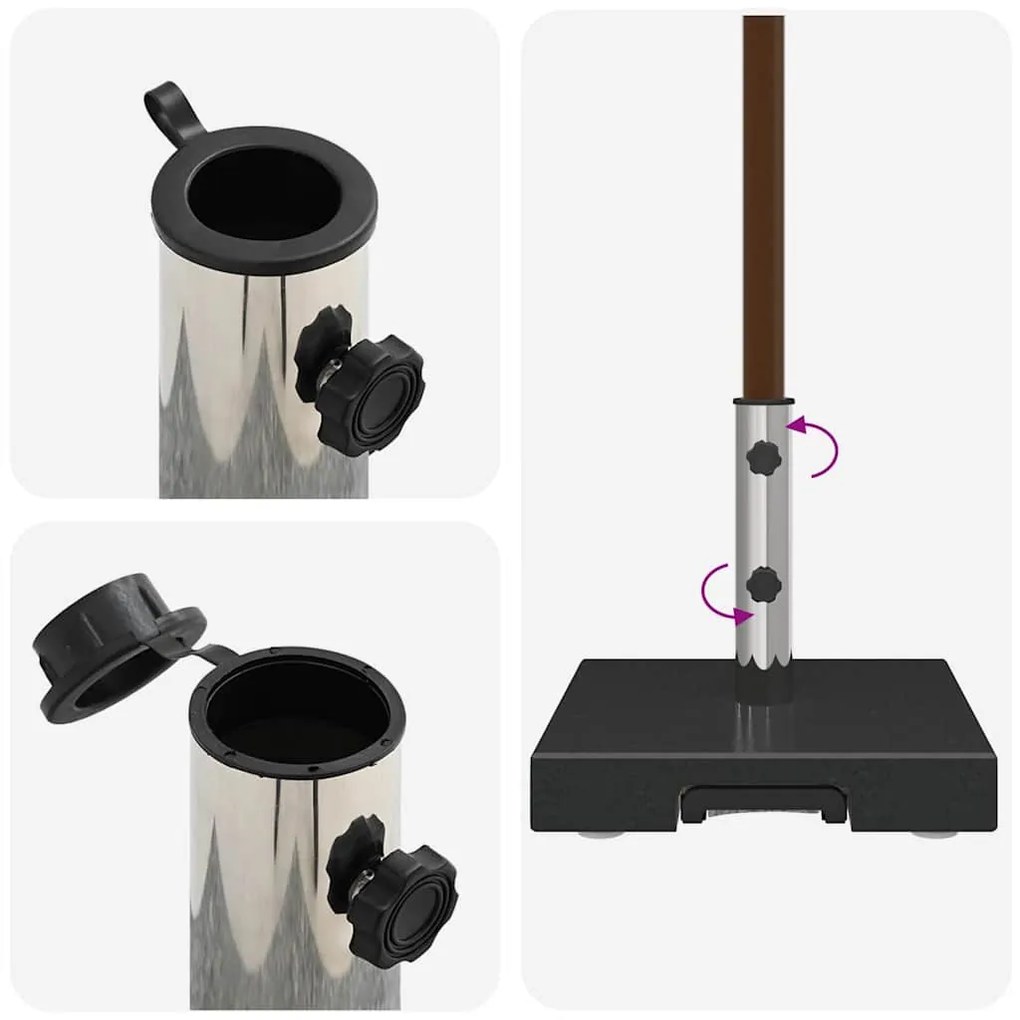 Base de Guarda-Sol Movível com Cabo em Granito Preto de 29 kg, Quadrad