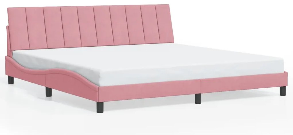 Estrutura de cama c/ luzes LED 200x200 cm veludo rosa