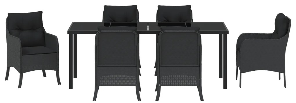 Conjunto de Jantar de Jardim de 7 Peças com Almofadas Vime Preto