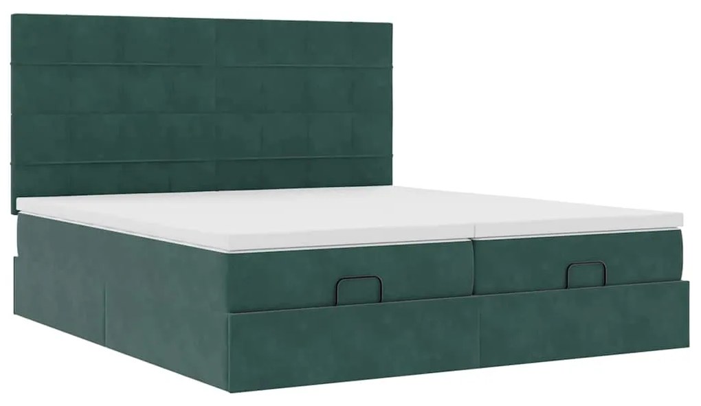 Estrutura de cama otomana com colchão verde escuro Veludo