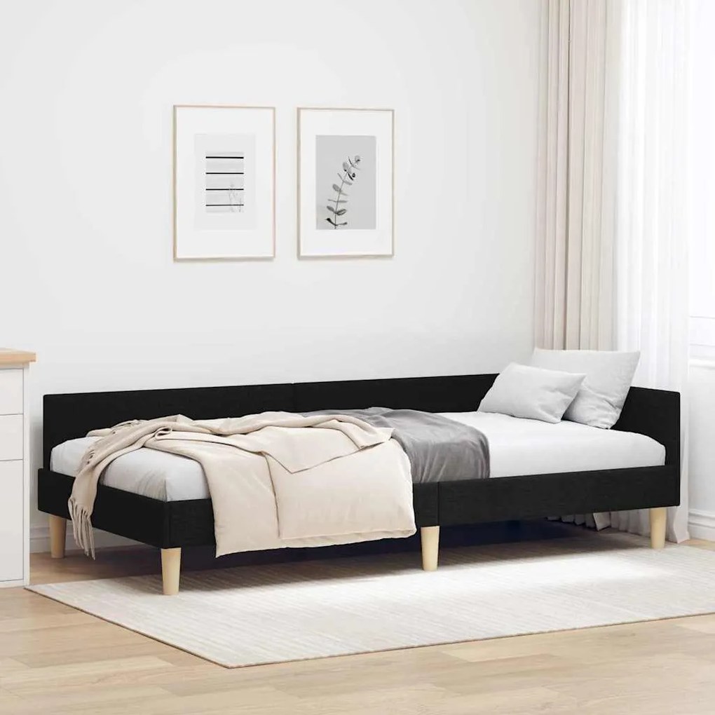 vidaXL Estrutura de Cama de Canto Preto 90 x 190 cm tecido