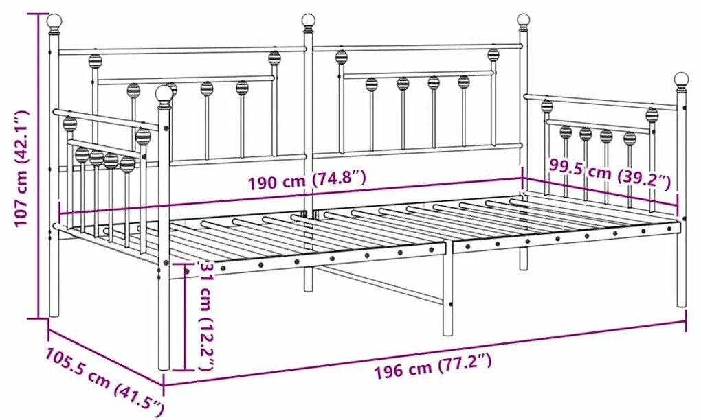 Daybed Branco 100x190 cm Aço