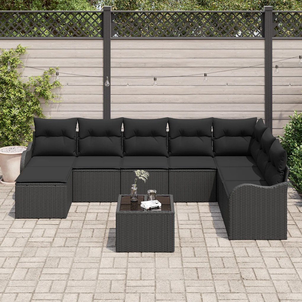 Conjunto de Sofá de Jardim vidaXL 9 Peças com Almofadas Bege Rattan Si
