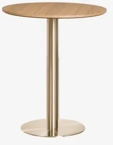 Mesa De Bar Redonda Em Mdf Xiren Ø70 Cm & Castanho Madeira Natural - Dourado Escovado - Sklum