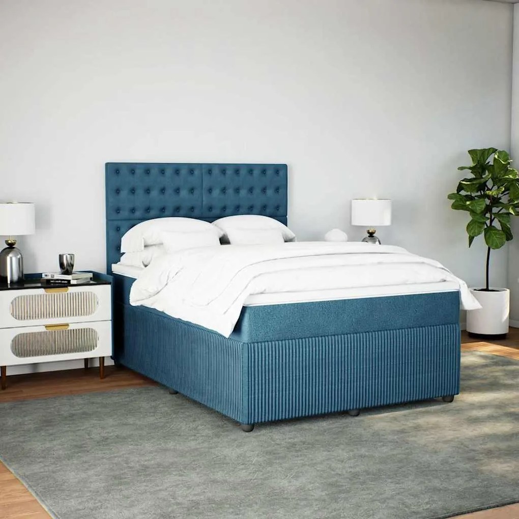 Cama com molas/colchão 140x200 cm veludo azul-escuro