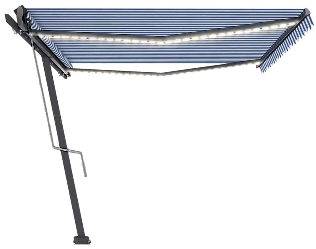 Toldo automático LED e sensor de vento 500x300 cm azul e branco