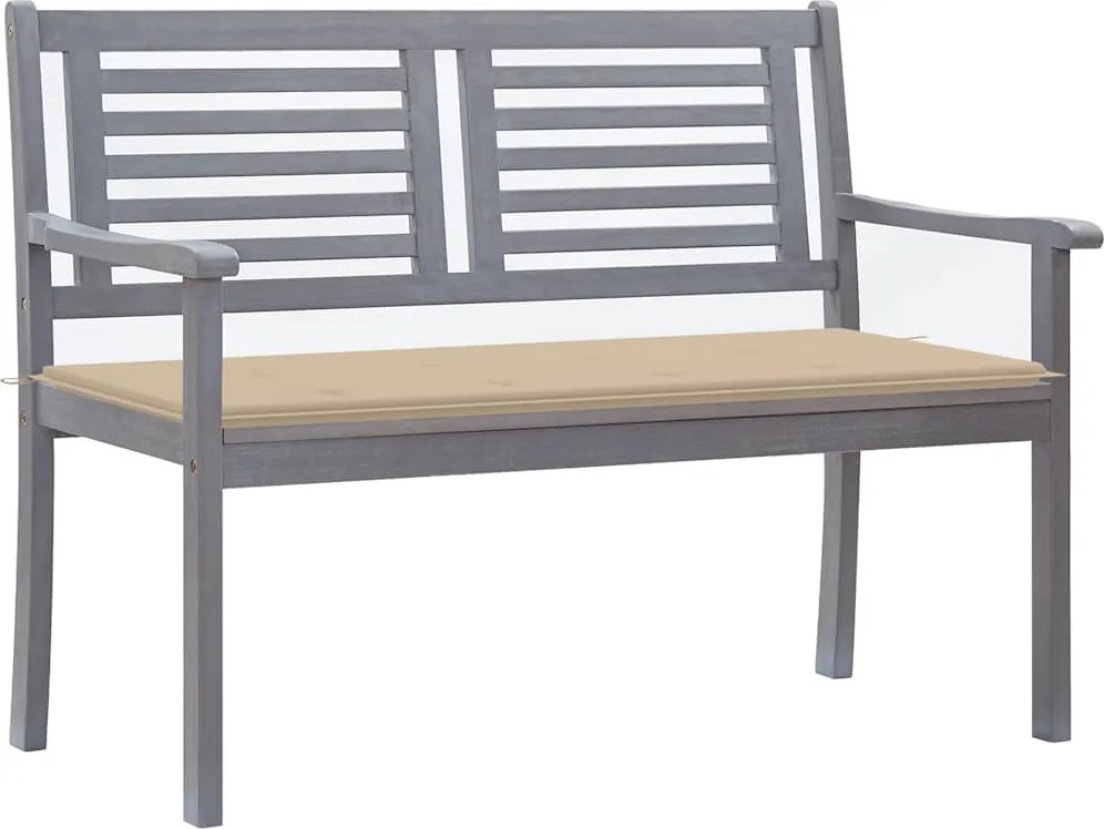 vidaXL Banco de jardim 2 lugares c/ almofadão 120 cm eucalipto cinza