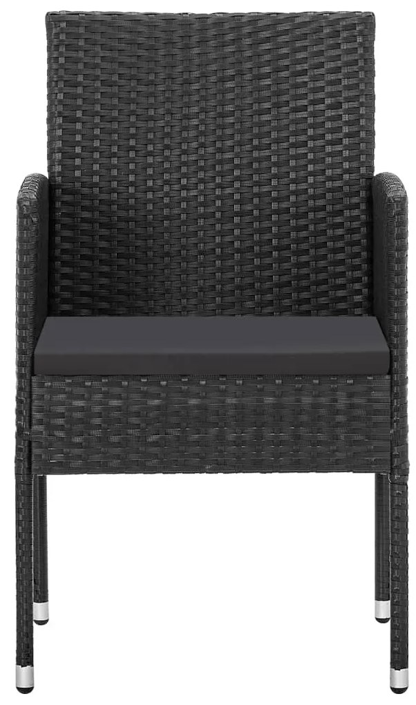 Cadeiras de jardim com almofadões pretos 4 pcs vime PE preto