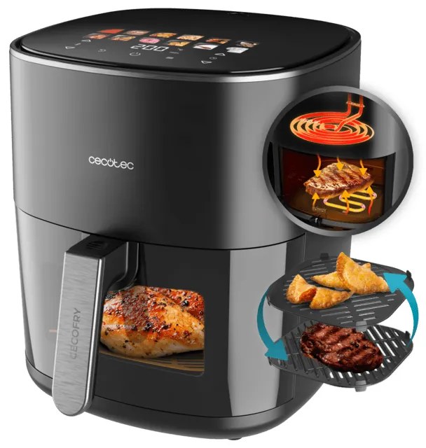 Fritadeira Airfryer Cecofry&Grill Duoheat 6500 com dupla resistência para um dourado perfeito e um sabor a grelhado nas carnes, 6,5 litros de capacida