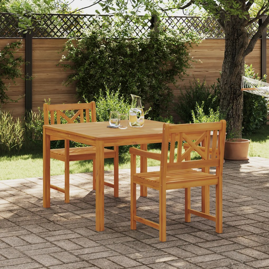 Conjunto de Jantar de 3 Peças para Jardim em Madeira de Acácia Maciça