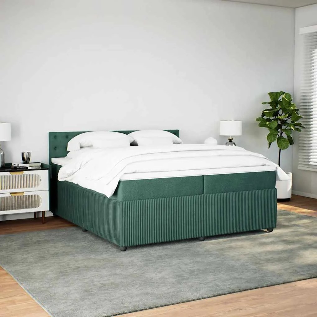 Cama com molas/colchão 200x200 cm veludo verde-escuro