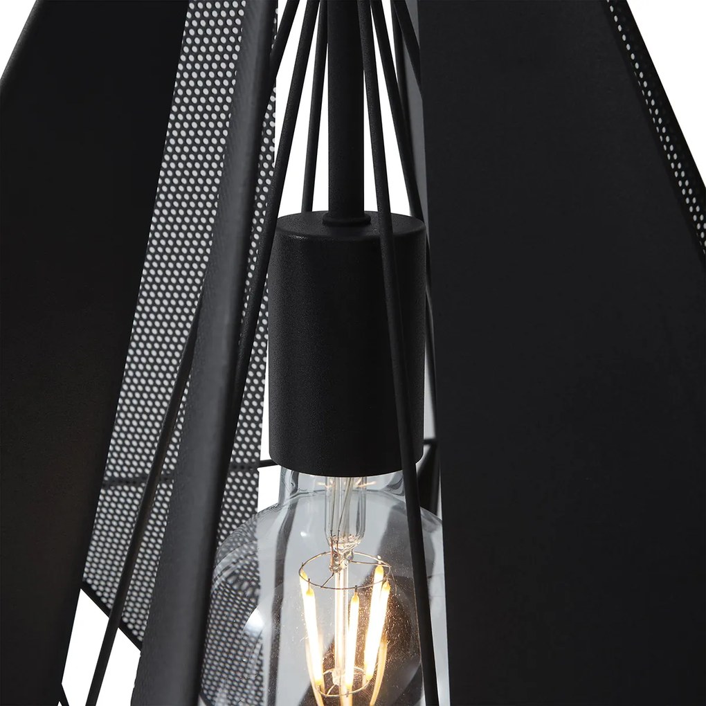 Candeeiro de suspensão industrial preto com malha 3 luzes - Carcass Industrial