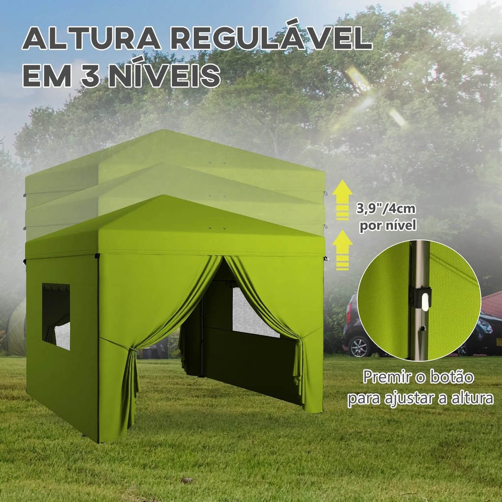 Tenda Dobrável 3x3 m Tenda de Jardim com 4 Paredes Laterais 2 Janelas