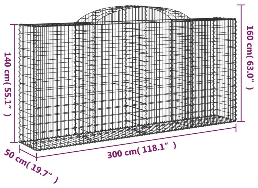 Cestos gabião arqueados 8pcs 300x50x140/160cm ferro galvanizado