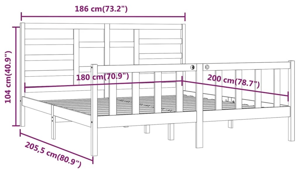 Estrutura de cama super king 180x200 cm madeira maciça