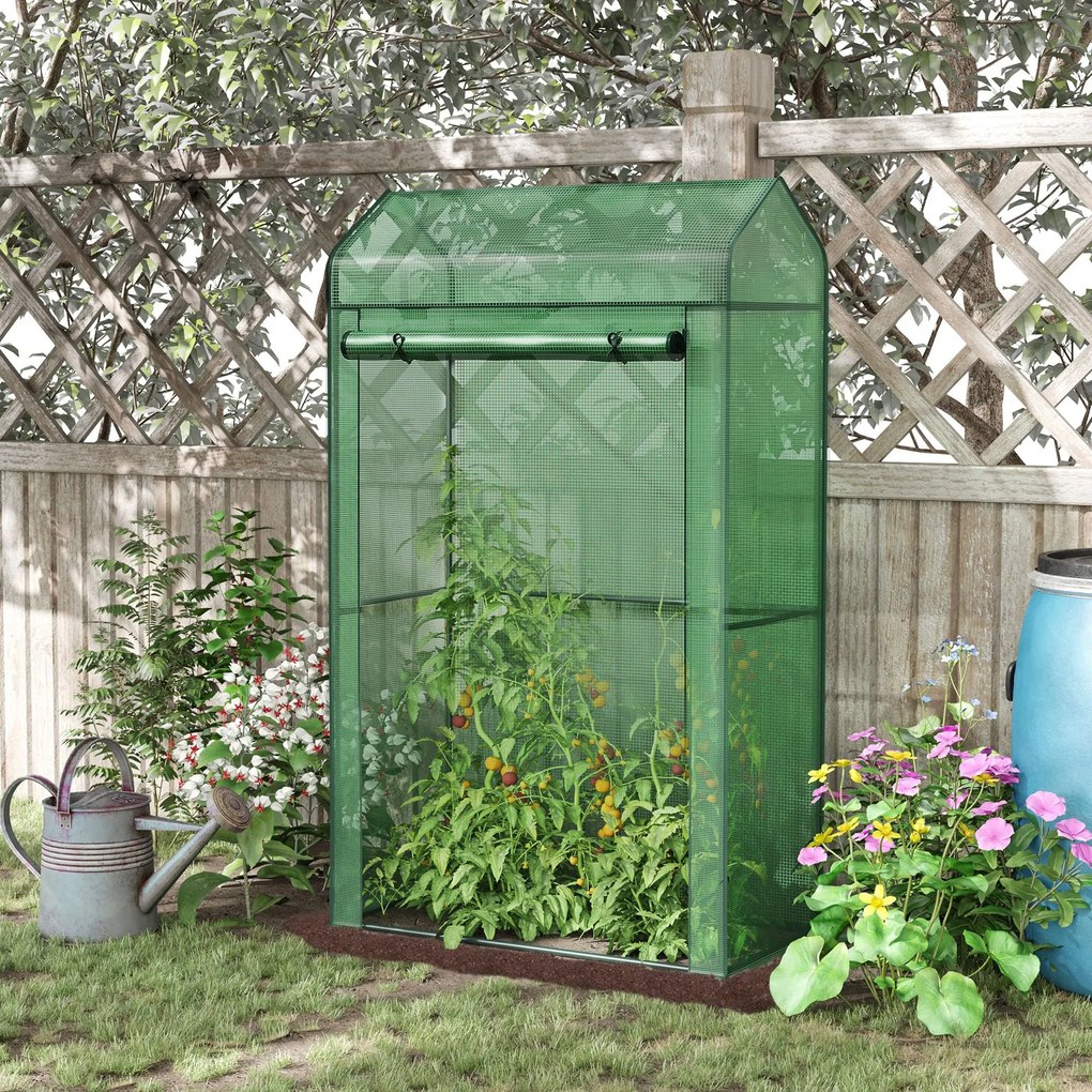 Estufa de Jardim com Porta Enrolável Cobertura de PE e Estrutura de Metal para Cultivos de Plantas Verduras varanda Pátio Exterior 100x51x170cm Verde