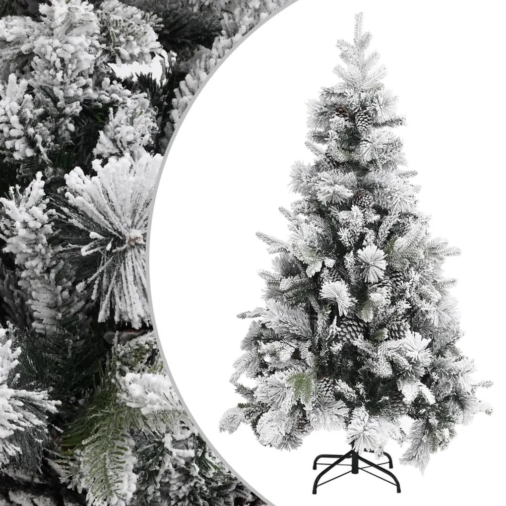 vidaXL Árvore de Natal c/ flocos de neve e pinhas 195 cm PVC e PE