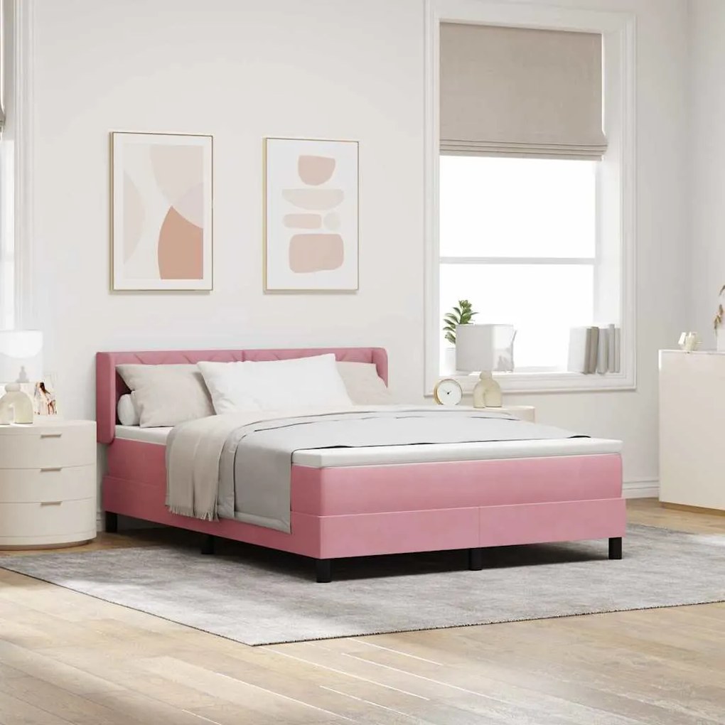 vidaXL Cama Box com colchão com cabeceira Rosa 200 x 160 cm Poliéster