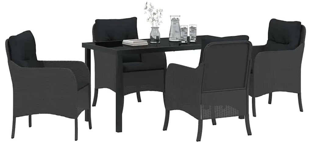 Conjunto de Jantar para Jardim de 5 Peças com Almofadas Pretas de Ratt
