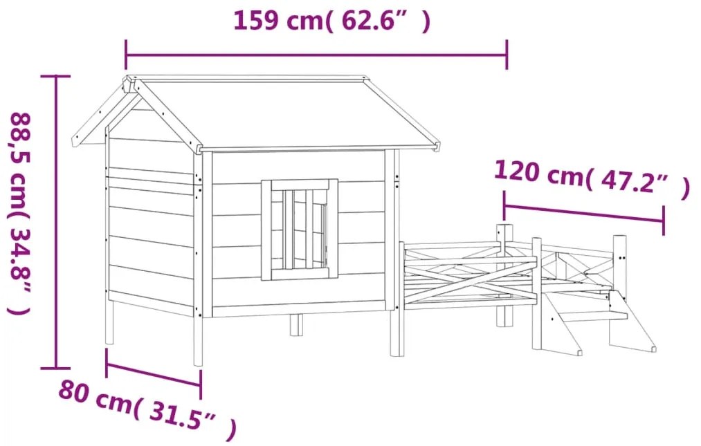 Casota para cães 159x120x88,5 cm pinho maciço castanho