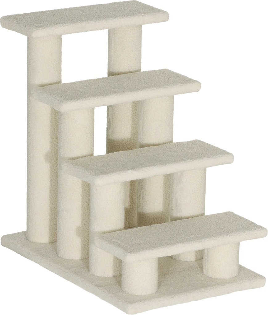 Escada para animais de estimação com 4 degraus 61 x 41 x 60 cm, revestimento com efeito de lã encaracolada, cor creme