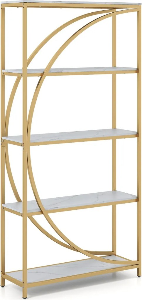 Estante de 5 níveis 86 x 30 x 175 cm com prateleiras de armazenamento abertas branco e Dourada