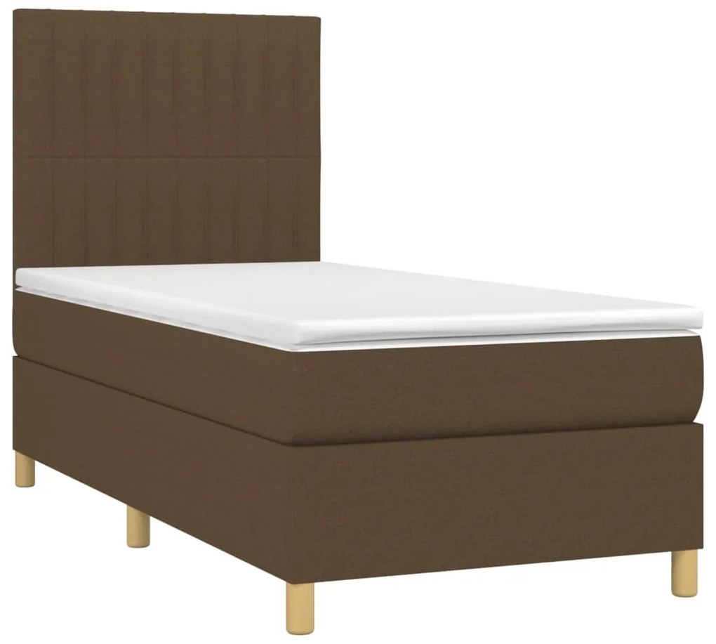 Cama box spring c/ colchão/LED 100x200cm tecido castanho-escuro