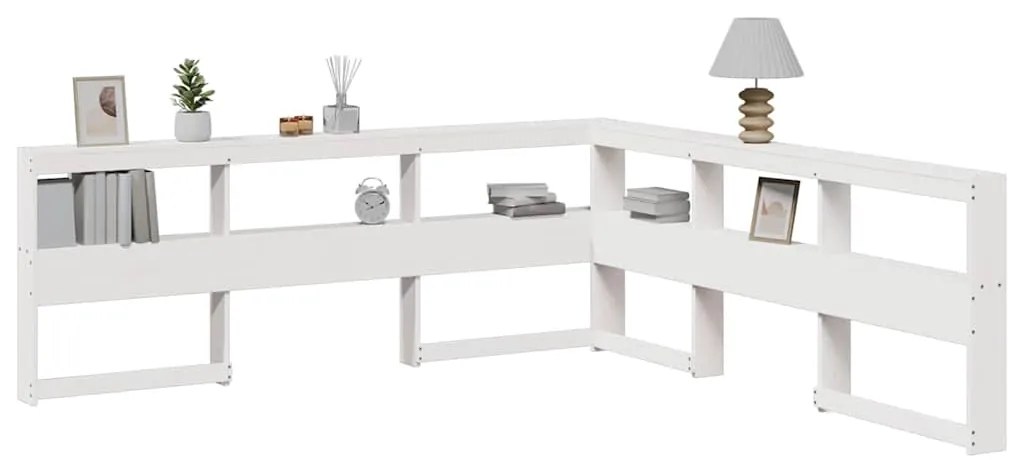 vidaXL Estante cabeceira forma de L 180 cm madeira pinho maciça branco