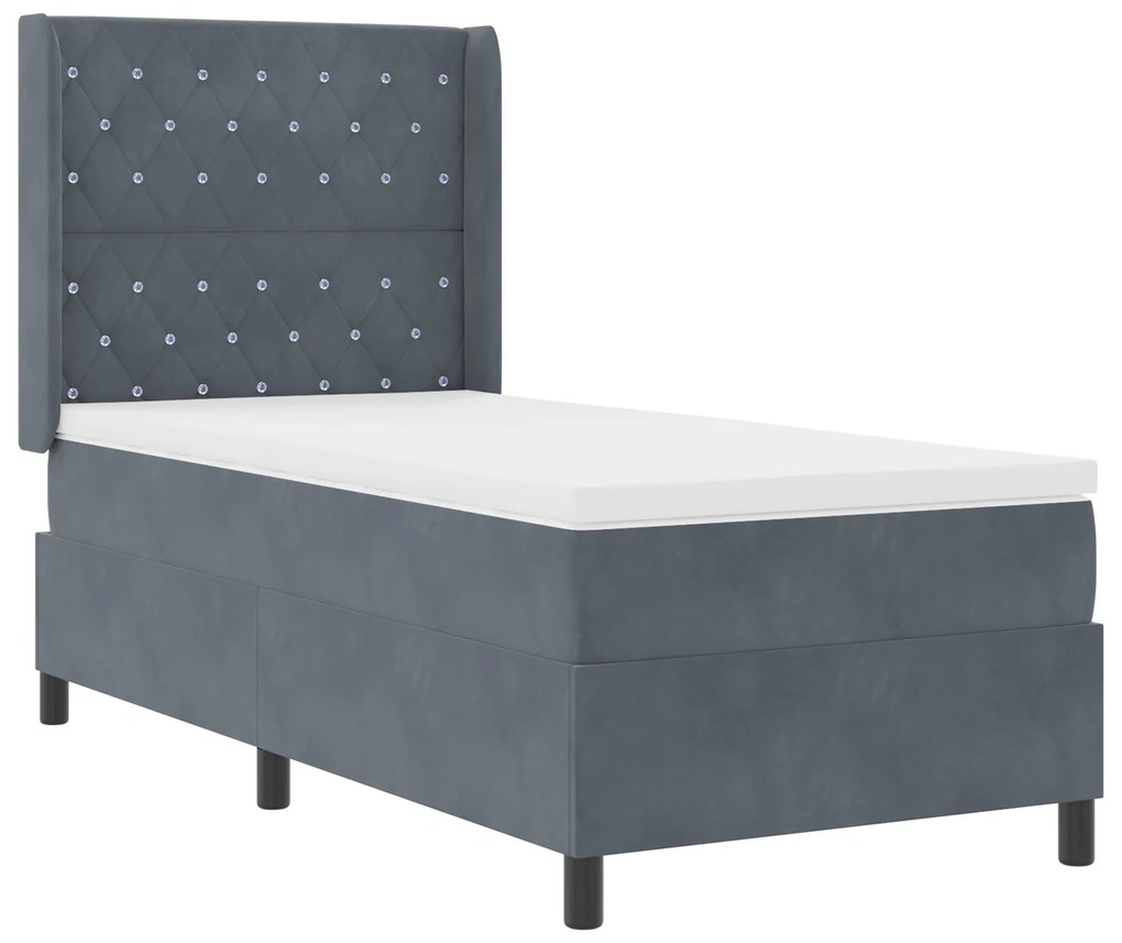 Cama Box Spring com Colchão Cinza Escuro 90x200 cm em Veludo