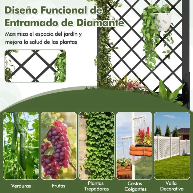 Floreira de jardim elevada com treliça Jardineira de metal 63 x 31 x 112 cm para plantas trepadeiras, vegetais e flores preta