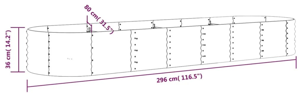 Canteiro elevado jardim 296x80x36 cm aço revestido a pó verde