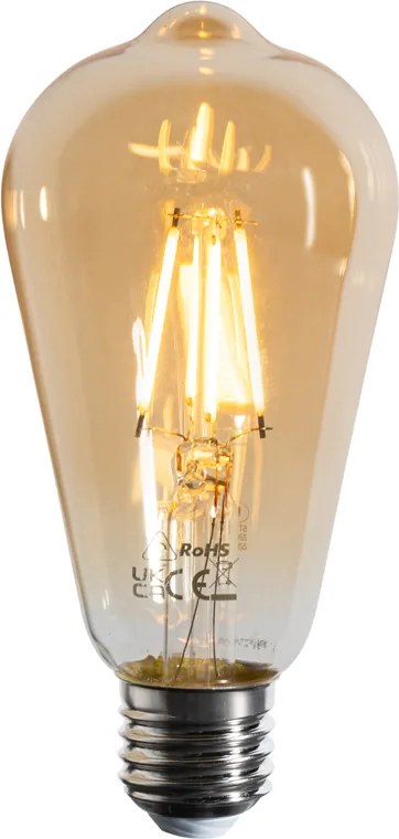 Conjunto de 5 lâmpadas de filamento LED E27 reguláveis ST64 douradas 4,5W 450 lm 2200K