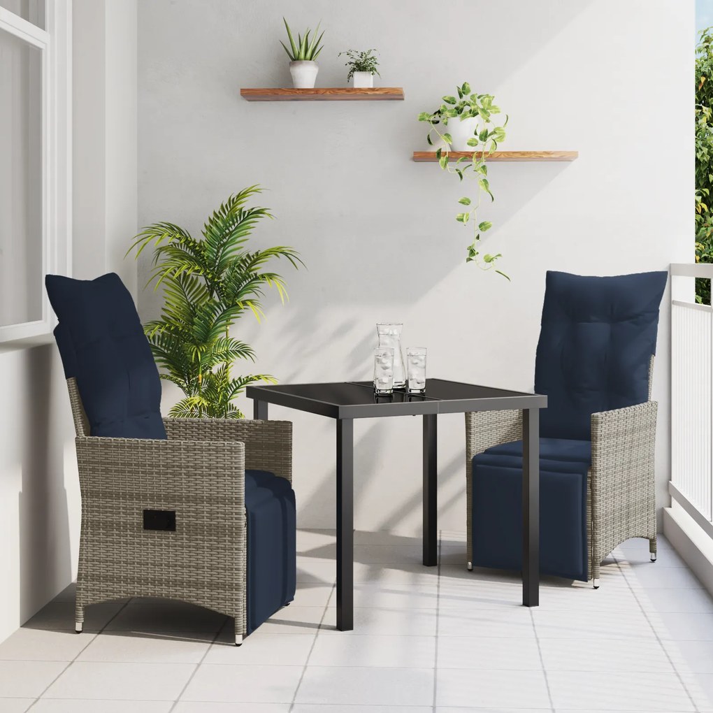 Conjunto de Jantar de Jardim vidaXL com Almofadas Rattan Cinza