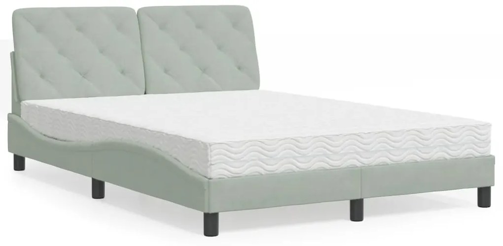 Cama com colchão 140x190 cm veludo cinzento-claro