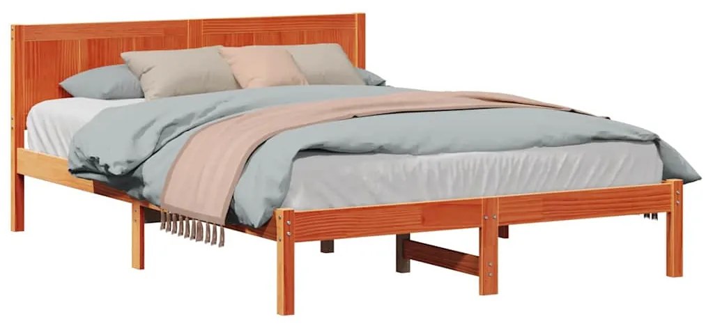 Estrutura de Cama de Madeira de Pinho Castanho Encerado