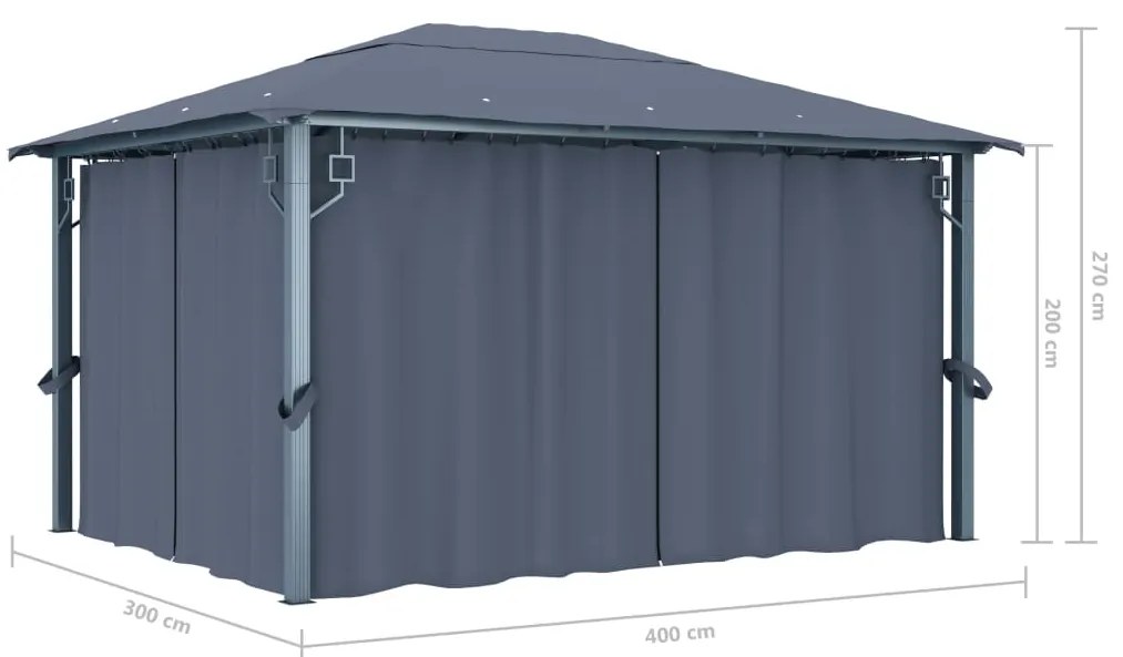 Gazebo com cortina 400 x 300 cm alumínio antracite