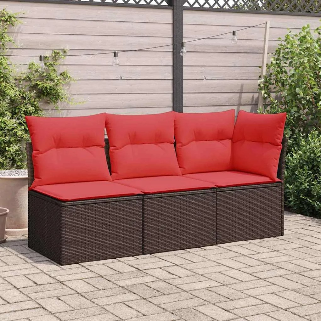 vidaXL Sofá de jardim sem braços com almofadas em vime sintético marrom