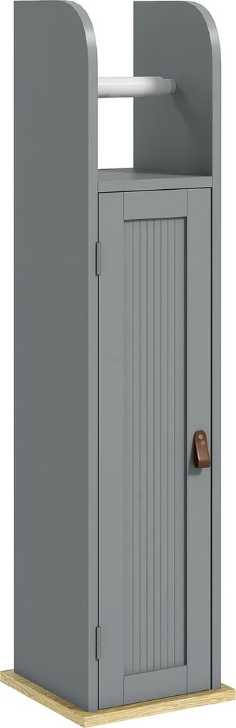 Móvel de casa de banho 20 x 20 x 80 cm com suporte para papel higiénico, armário e prateleiras ajustáveis, cinzento