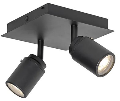 Foco de Casa de Banho Moderno Preto Quadrado 2 Luzes IP44 - Ducha