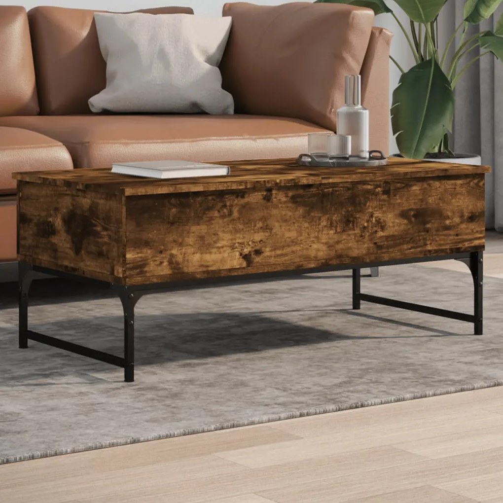 vidaXL Mesa de centro 100x50x40cm deriv. madeira/metal carvalho fumado