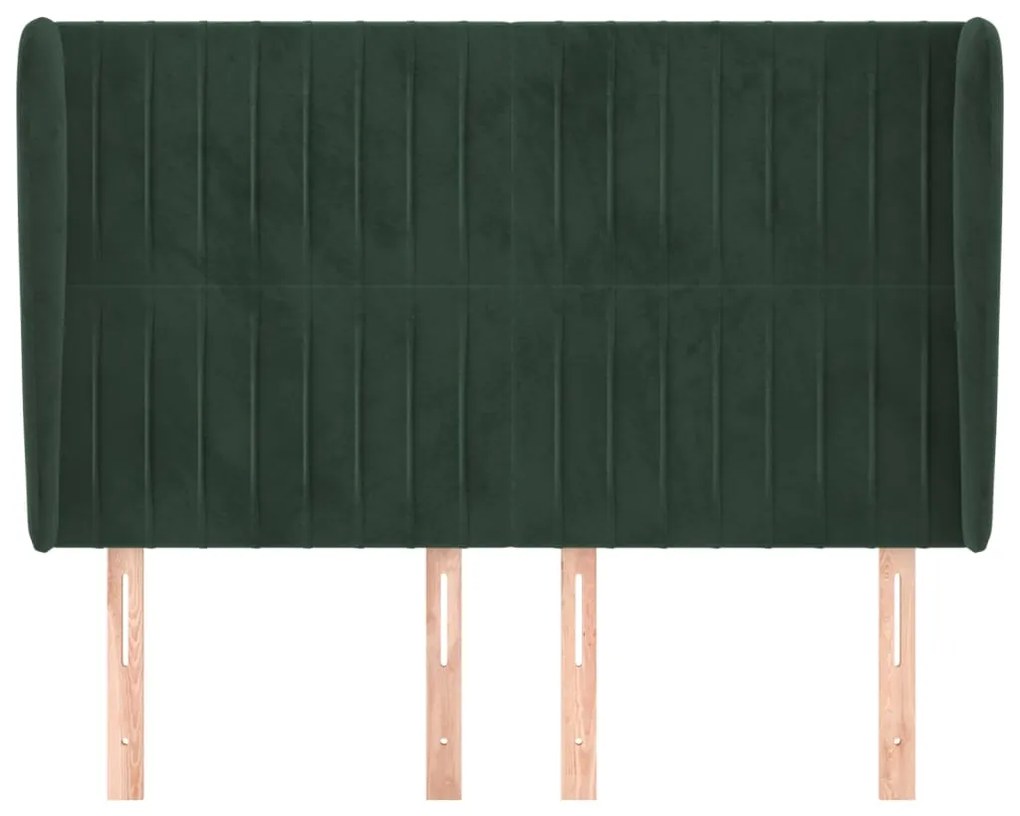 Cabeceira cama c/ abas veludo 147x23x118/128 cm verde-escuro