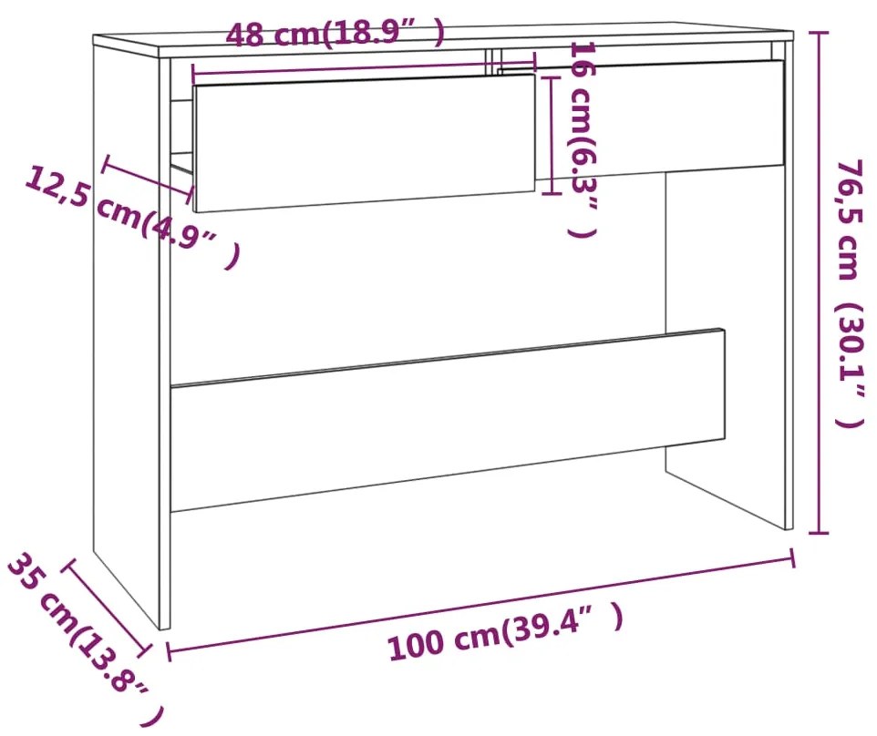 Mesa consola 100x35x76,5 cm derivados madeira carvalho castanho