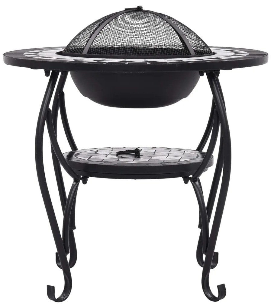 Mesa braseira em mosaico 68 cm cerâmica preto e branco