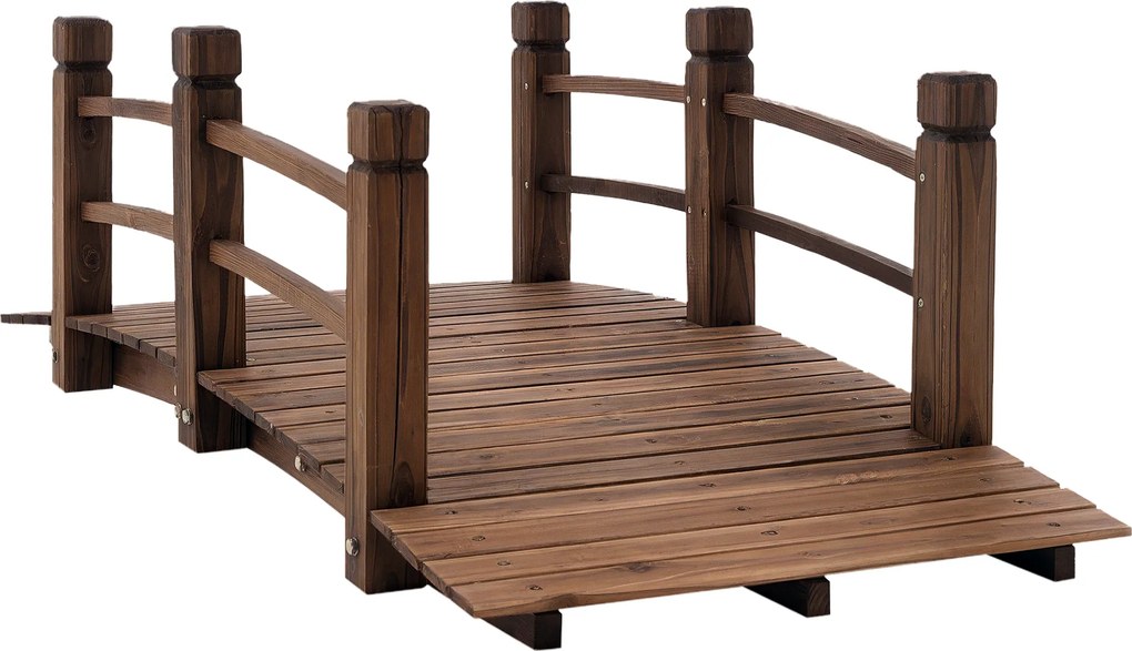 Outsunny Ponte de Jardim de Madeira com Corrimão Ponte Decorativa para Pátio 152,5x67x48 cm Madeira Carbonizada | Aosom Portugal