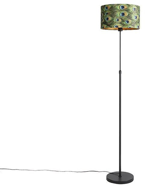 Candeeiro de pé preto com abajur de veludo verde-pavão com dourado 35 cm - Parte Clássico / Antigo